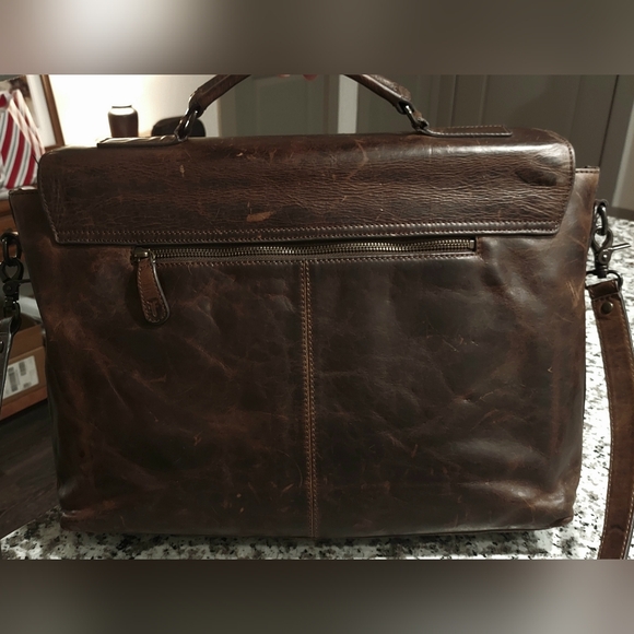 Frye Briefcase With Long Strap - Worn/distressed leather style - Dark Brown - Picture 8 of 17
